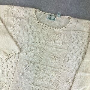 Vintage 80s 90s Shenanigans Floral 3D Sweater Large Mid Length Cottagecore SPOTS